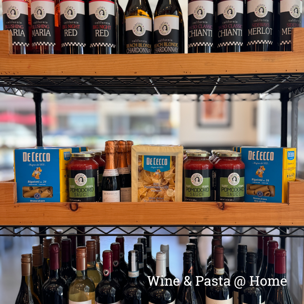 Wine, Dried Pasta, & Jarred Sauce to buy and take home