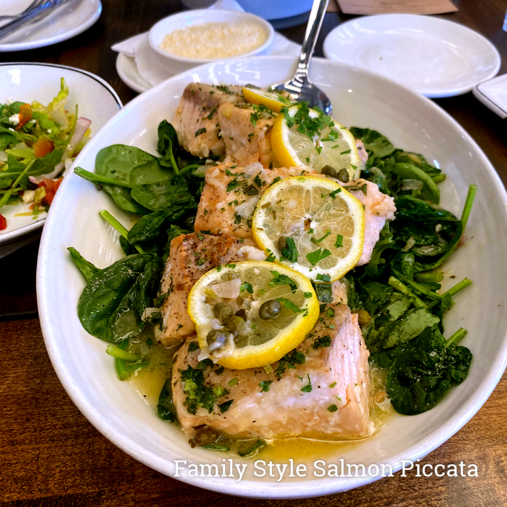 Salmon Piccata Tray served family style at Maria's