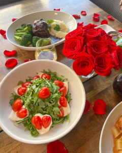 Caprese salad and short rib