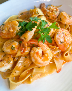 Close up of shrimp pasta